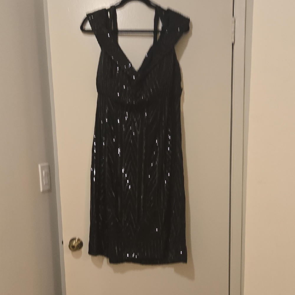 Women's R & M Richards Black Sequined 20's Style Mini Dress Sz 18W
